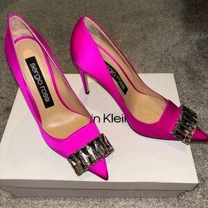 Sergio Rossi Pink Satin Pumps with Embellishments